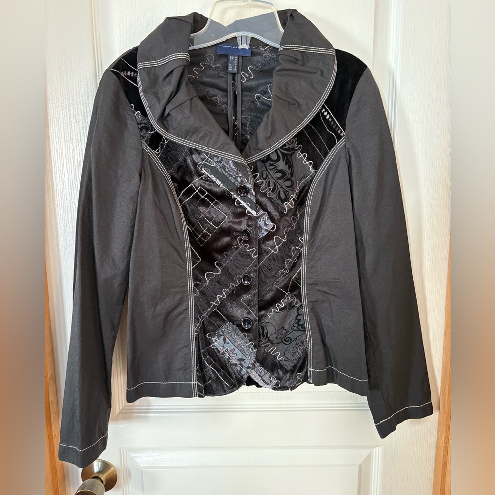 Kapalua Jacket Blazer Black with Velvet Inserts Feminine Neutral Office Career